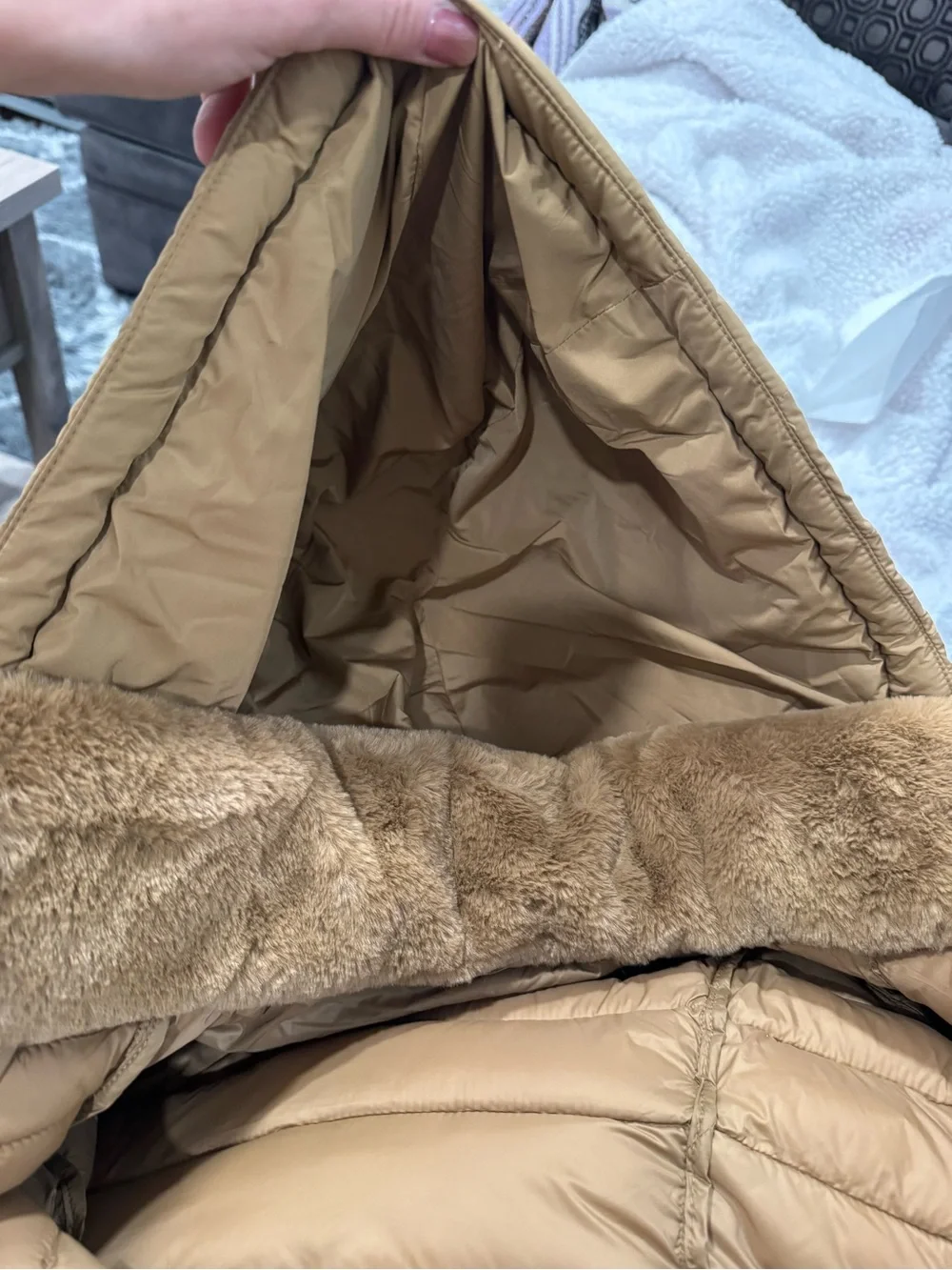 Michael Kors Quilted Hooded Puffer Jacket - Camel